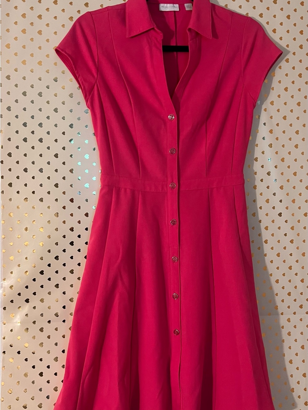 New York & Company Hot Pink Button-Front Midi Dress